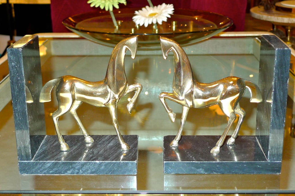 Modernist Brass Horse Bookends 1