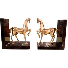 Vintage Modernist Brass Horse Bookends