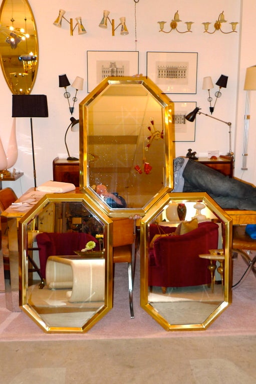 Italian Octagonal Brass Mirror For Sale
