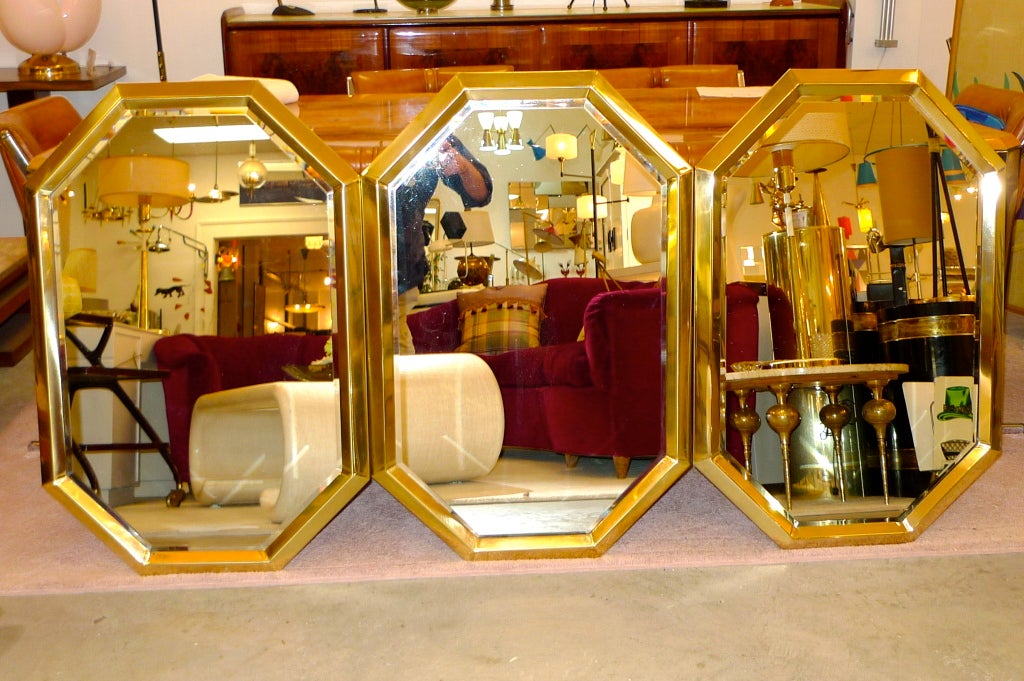 Mid-20th Century Octagonal Brass Mirror For Sale