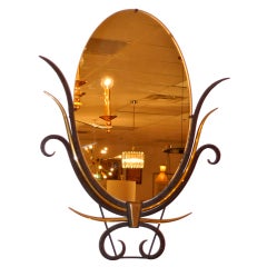 French Modernist Art Deco Mirror in Iron & Brass
