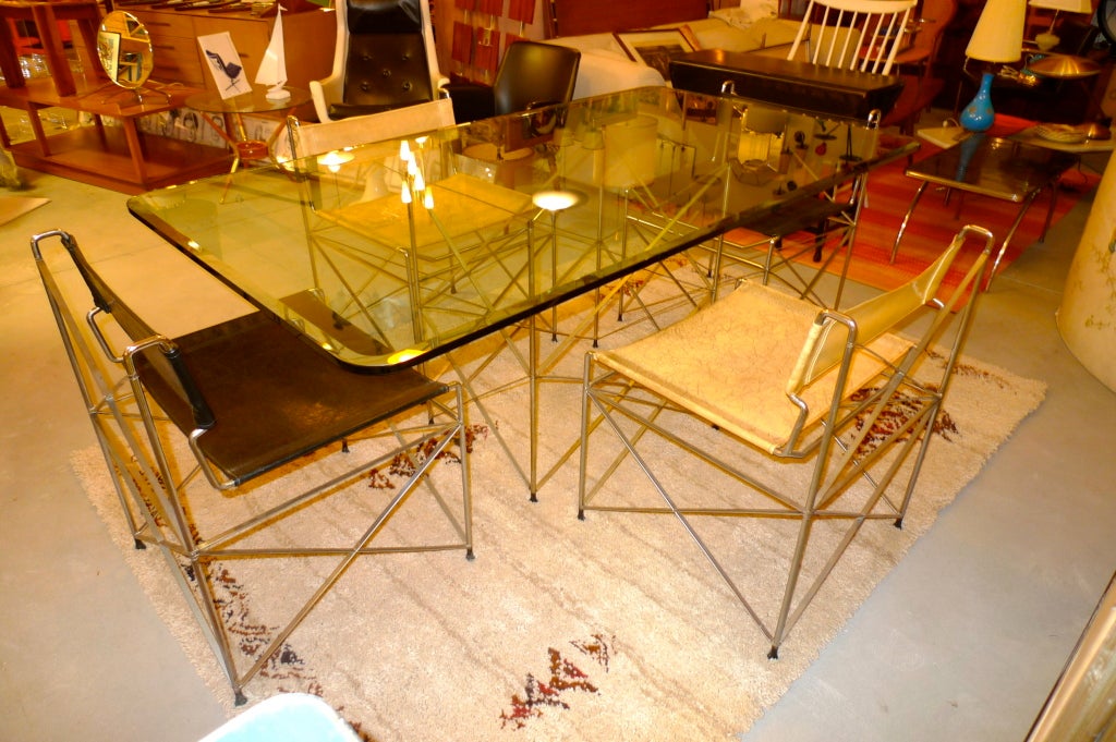 1970's Pace Collection Chrome Scaffold Dining Table & Six Chairs For Sale 3