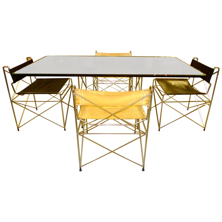 1970's Pace Collection Chrome Scaffold Dining Table & Six Chairs For Sale