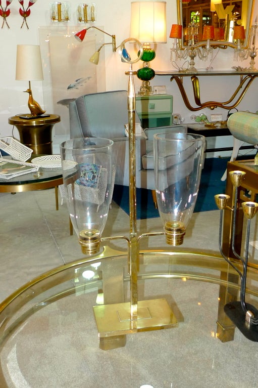 Rare Brass Double Hurricane Lamp by Tommi Parzinger 1