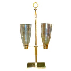 Rare Brass Double Hurricane Lamp by Tommi Parzinger