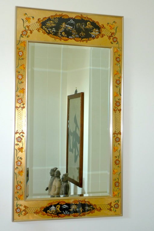 American La Barge Reverse Painted and Gilt Rectangular Mirror For Sale