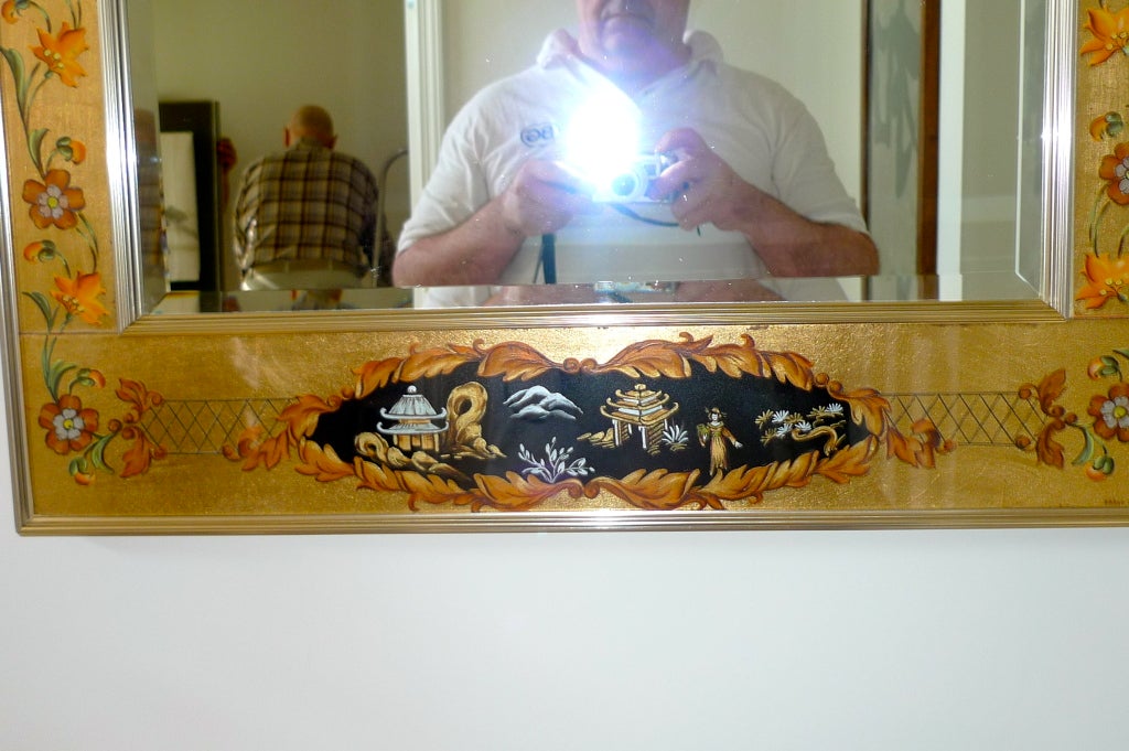 La Barge Reverse Painted and Gilt Rectangular Mirror For Sale 1