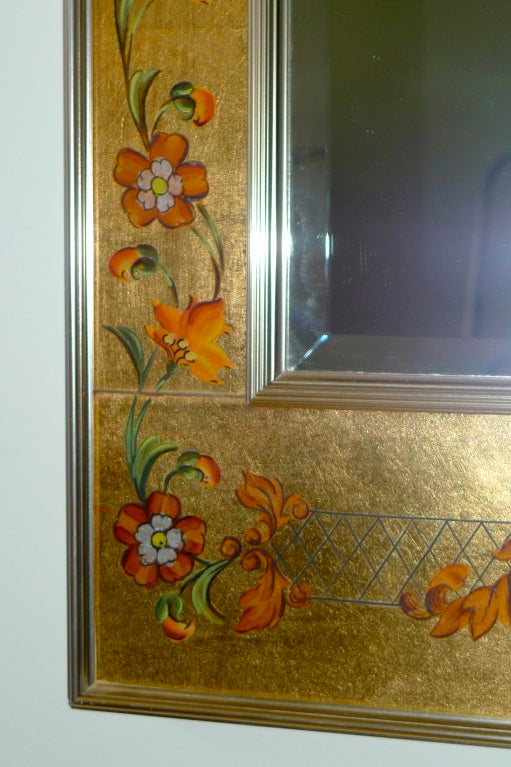 Miroir rectangulaire peint et doré à l'envers La Barge en vente 2