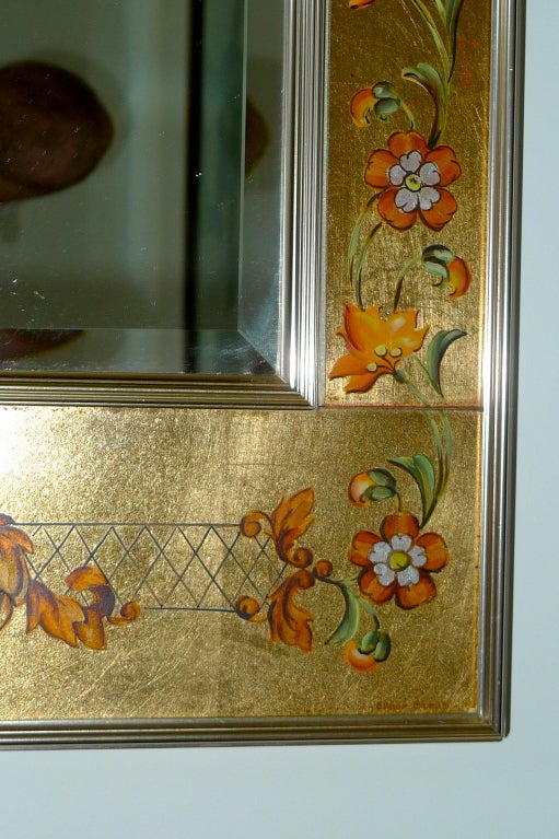 Miroir rectangulaire peint et doré à l'envers La Barge en vente 3