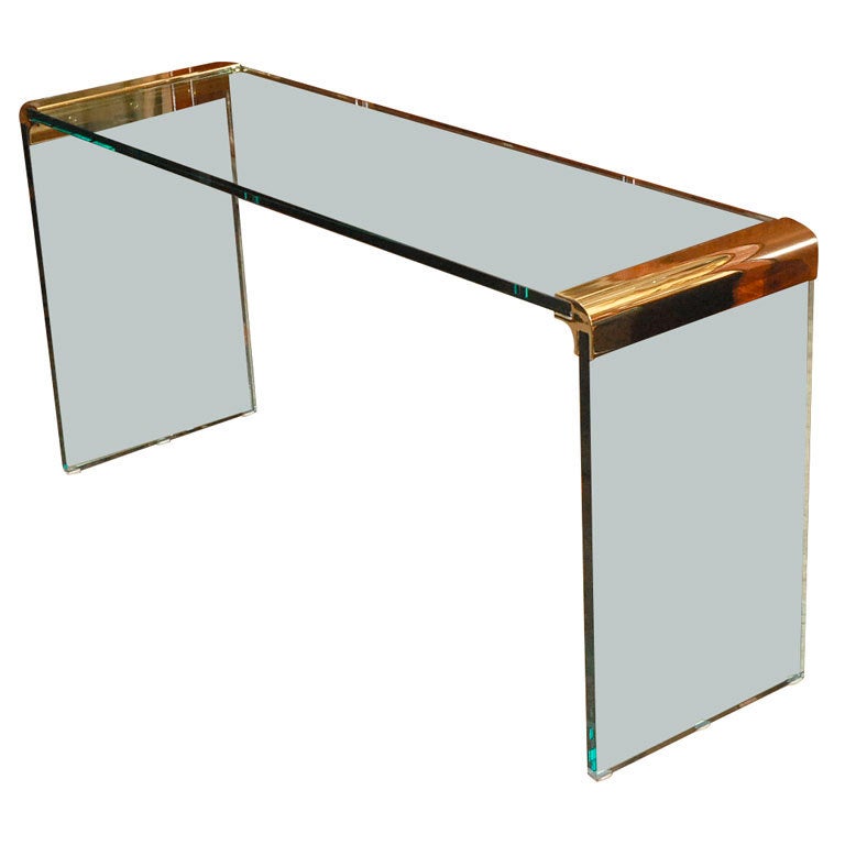 Italian 1970's Pace Collection Console with Brass Mounts