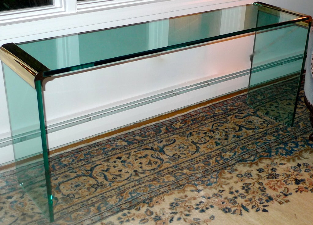 Glass 1970's Pace Collection Console with Brass Mounts