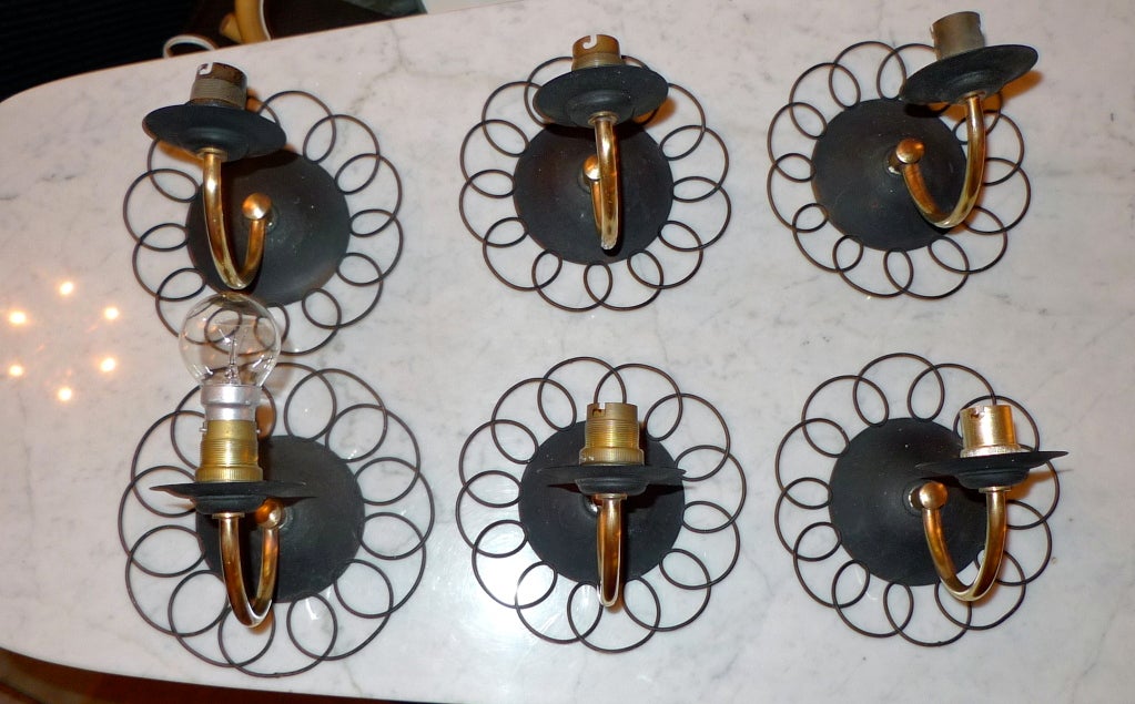 Pair of Petite French Wire & Brass Sconces After Royere 7