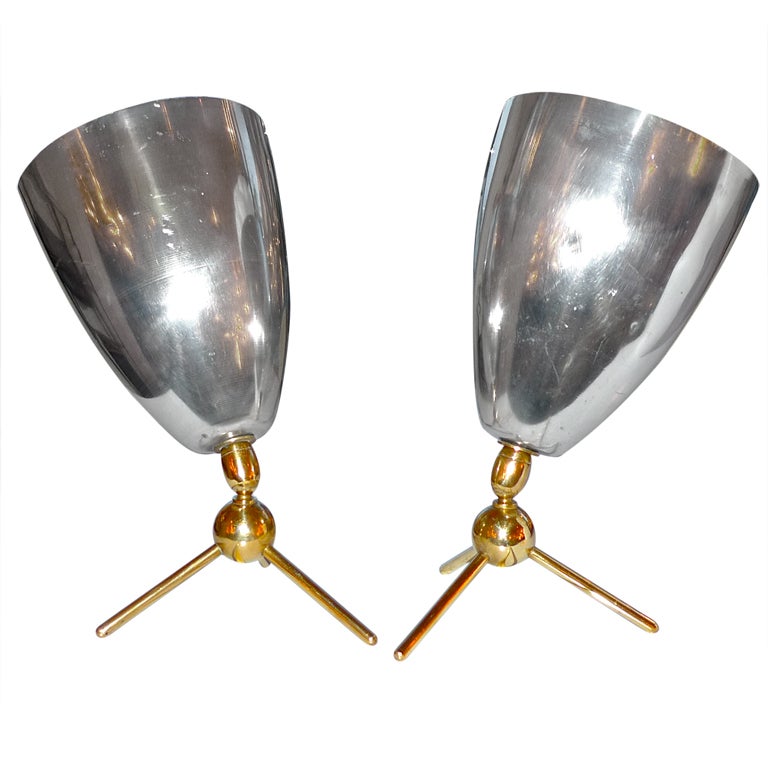 Pair of French 1950's Adjustible Tripod Lamps by Disderot For Sale