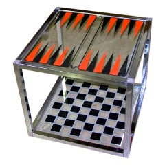 Vieille table de jeu chromée - Backgammon & Echecs/Checkers