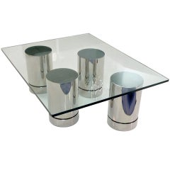 Set of 4 Chrome Cylinder Pedestals or Table Bases
