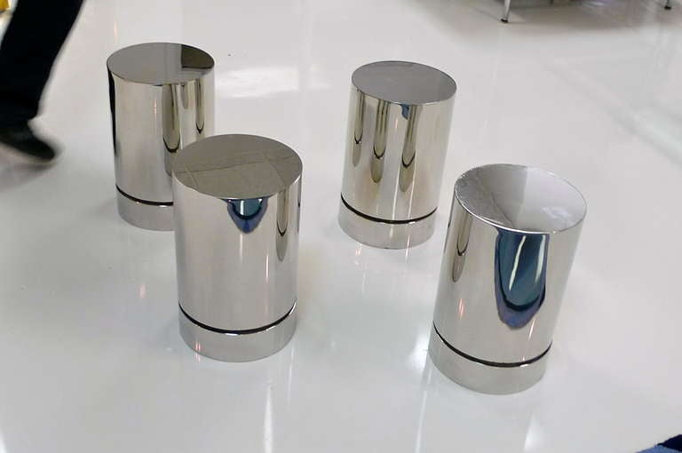20th Century Set of 4 Chrome Cylinder Pedestals or Table Bases