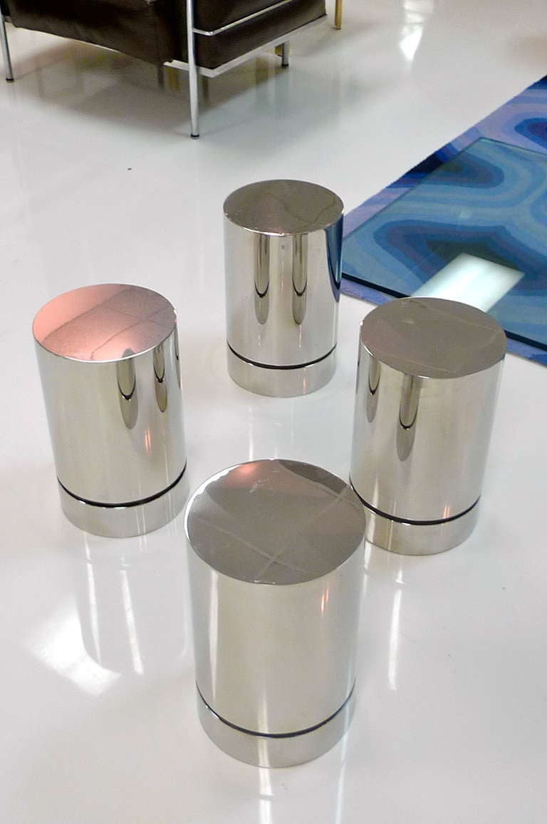 Mid-Century Modern Set of 4 Chrome Cylinder Pedestals or Table Bases