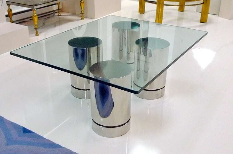 Set of 4 Chrome Cylinder Pedestals or Table Bases In Excellent Condition In Hanover, MA