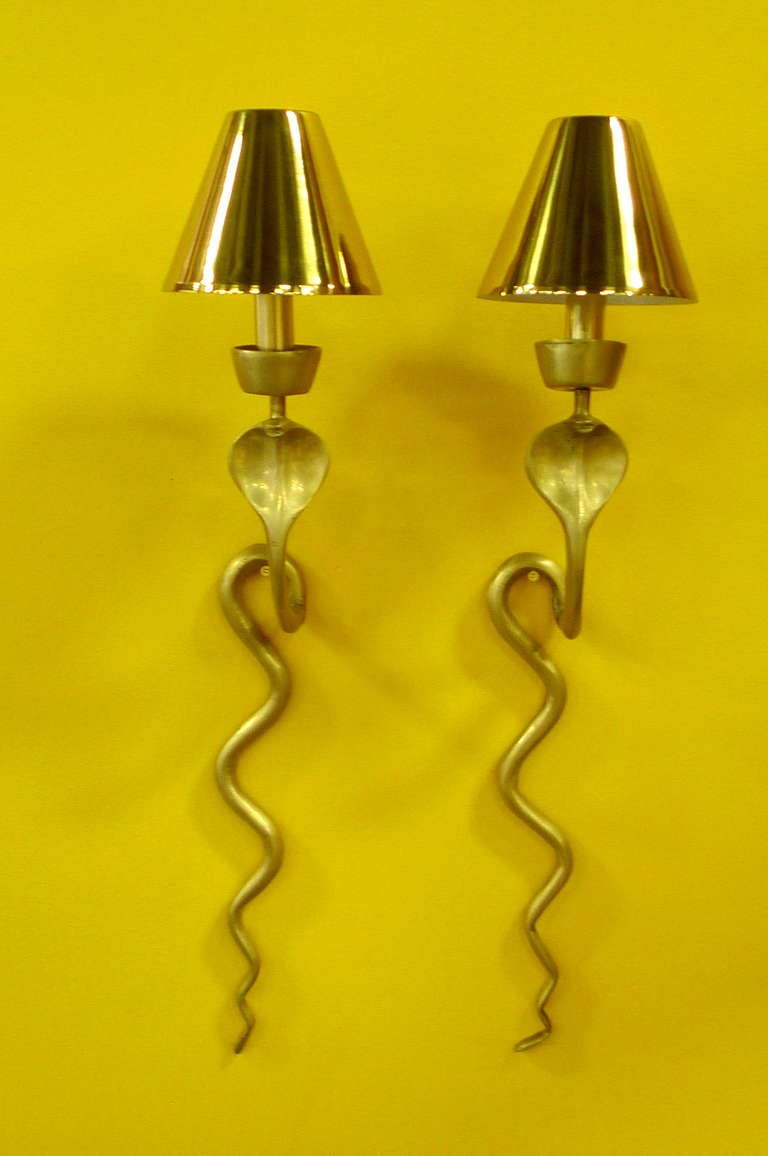 Pair of French Brass Cobra Sconces For Sale at 1stdibs