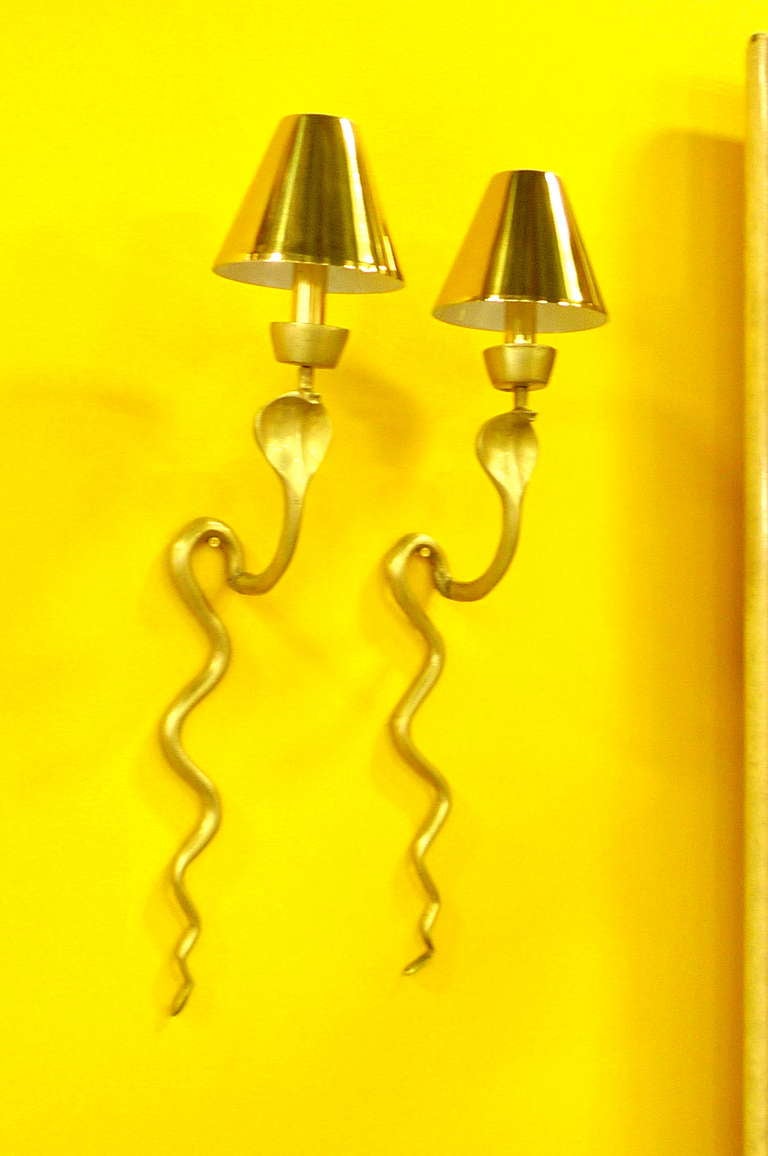 Pair of French Brass Cobra Sconces 1
