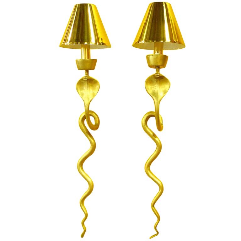 Pair of French Brass Cobra Sconces For Sale at 1stdibs
