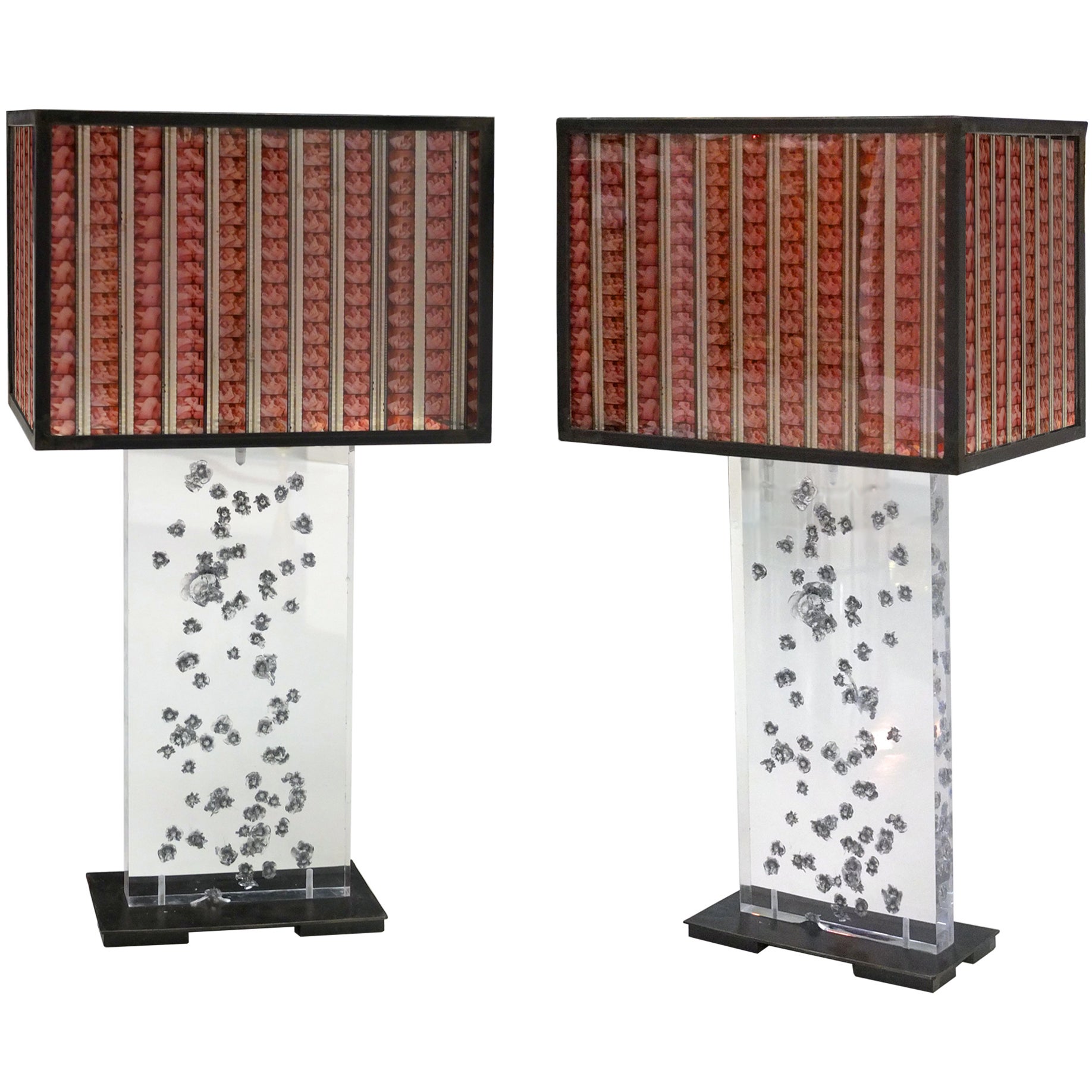 Pair of Bullet Hole Riddled Salvaged Security Window Lamps