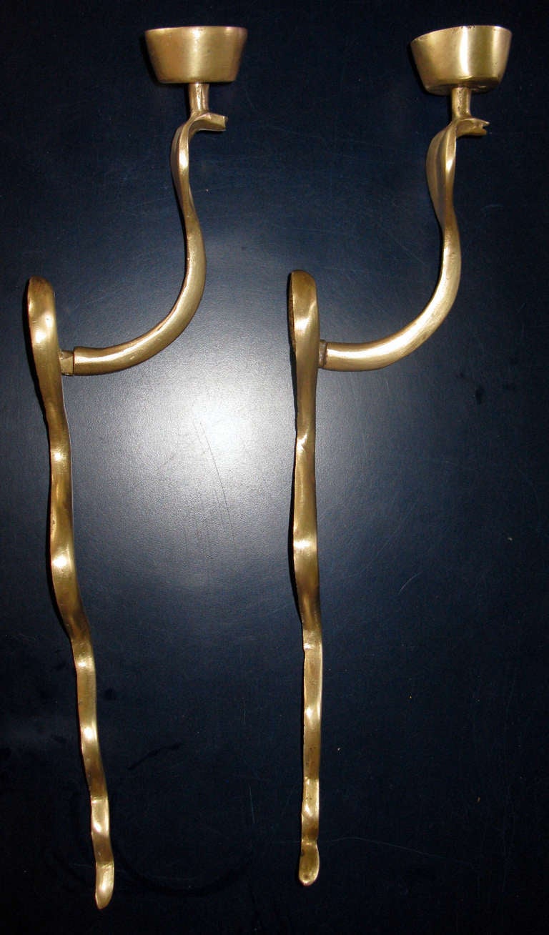 Pair of French Brass Cobra Sconces 2