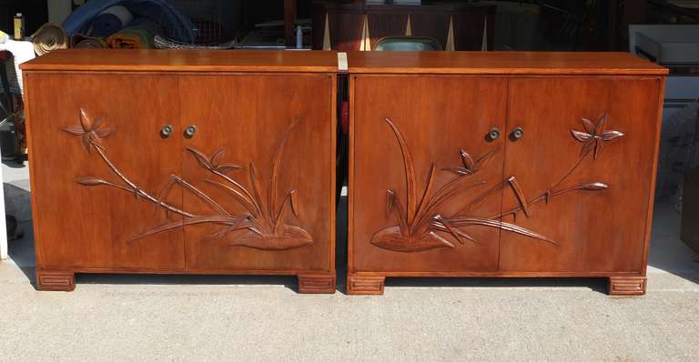 Mid-Century Modern Matched Pair of Two Door Chests In the Manner of James Mont