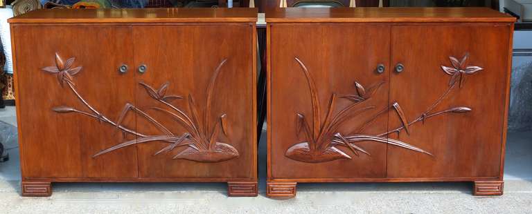 American Matched Pair of Two Door Chests In the Manner of James Mont