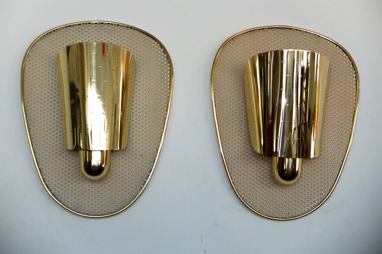 Pair of Brass & Perforated Metal Sconces by Jacques Biny 2