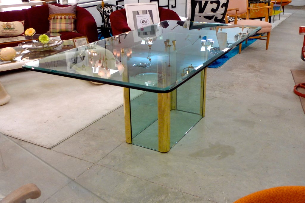 American 1970's Pace Collection Dining Table - Glass & Brass Mounts