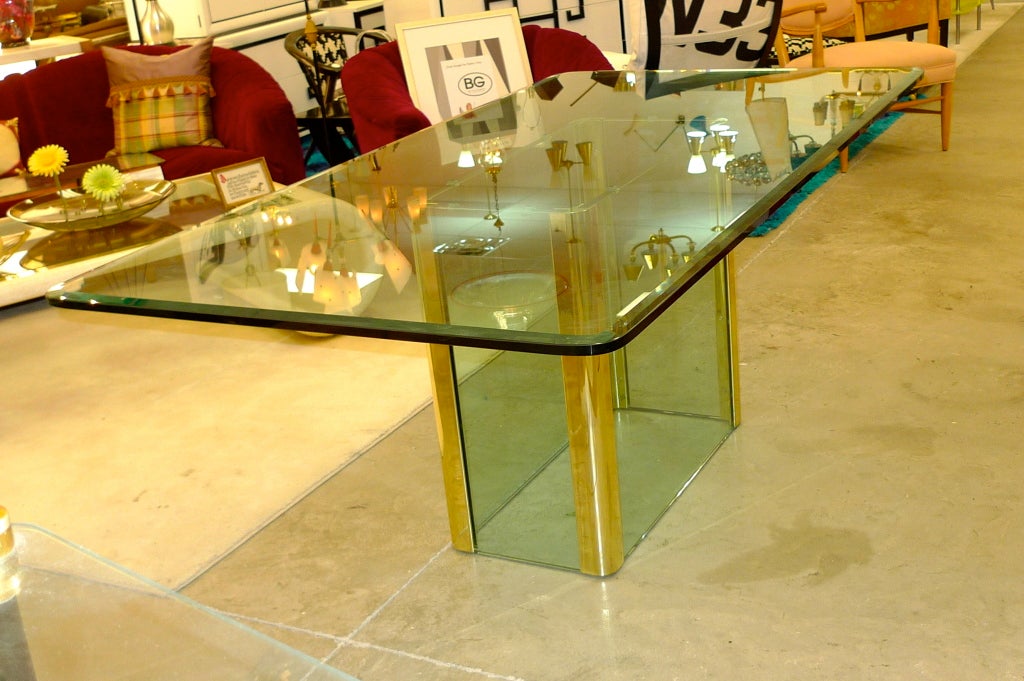 Late 20th Century 1970's Pace Collection Dining Table - Glass & Brass Mounts