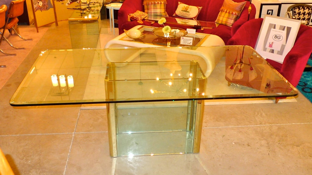 1970's Pace Collection Dining Table - Glass & Brass Mounts 1