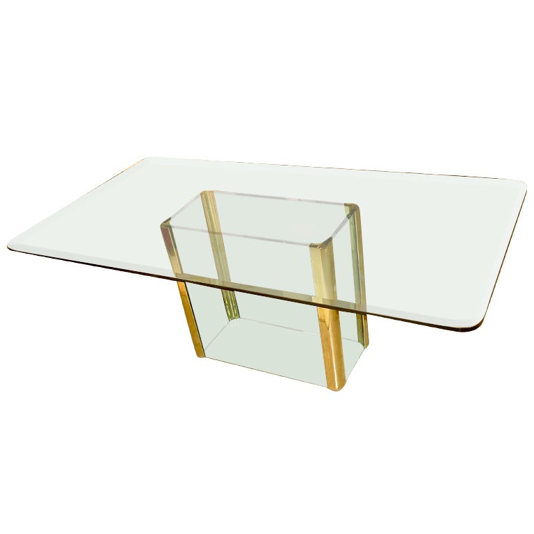 1970's Pace Collection Dining Table - Glass & Brass Mounts