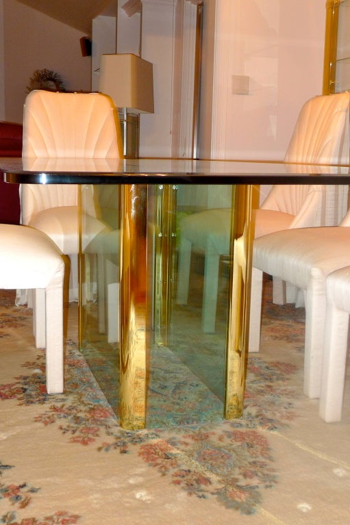 1970's Pace Collection Dining Table - Glass & Brass Mounts 6