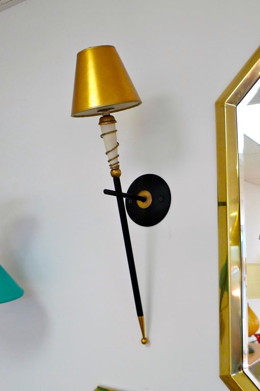 Pair of French Modernist Torch Sconces Attributed to Perzel For Sale 1