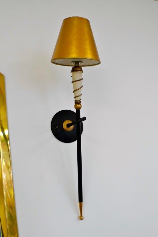 Pair of French Modernist Torch Sconces Attributed to Perzel For Sale 3