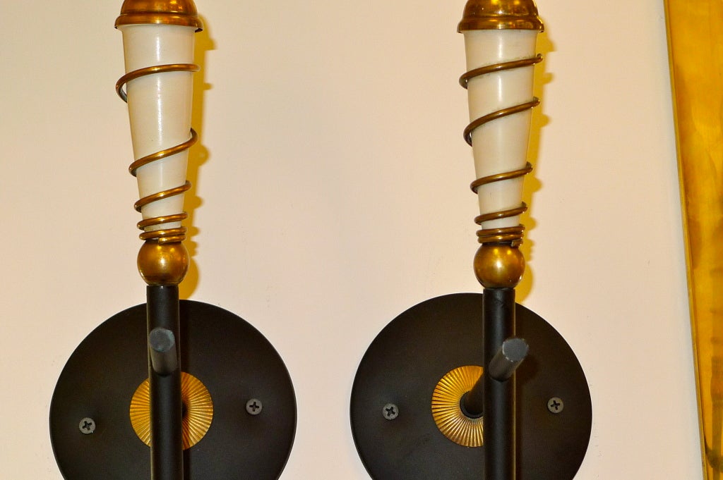 Pair of French Modernist Torch Sconces Attributed to Perzel For Sale 4