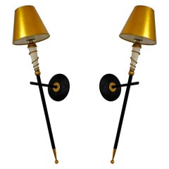 Pair of French Modernist Torch Sconces Attributed to Perzel 10