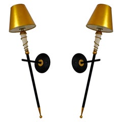 Pair of French Modernist Torch Sconces Attributed to Perzel