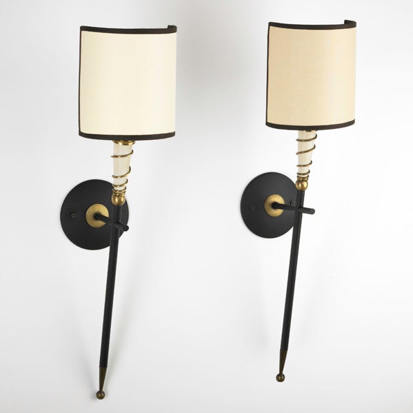 Pair of French Modernist Torch Sconces Attributed to Perzel For Sale 6