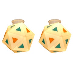 Two Pair of Vintage Burger Chef Icosahedron Globe Lights 3