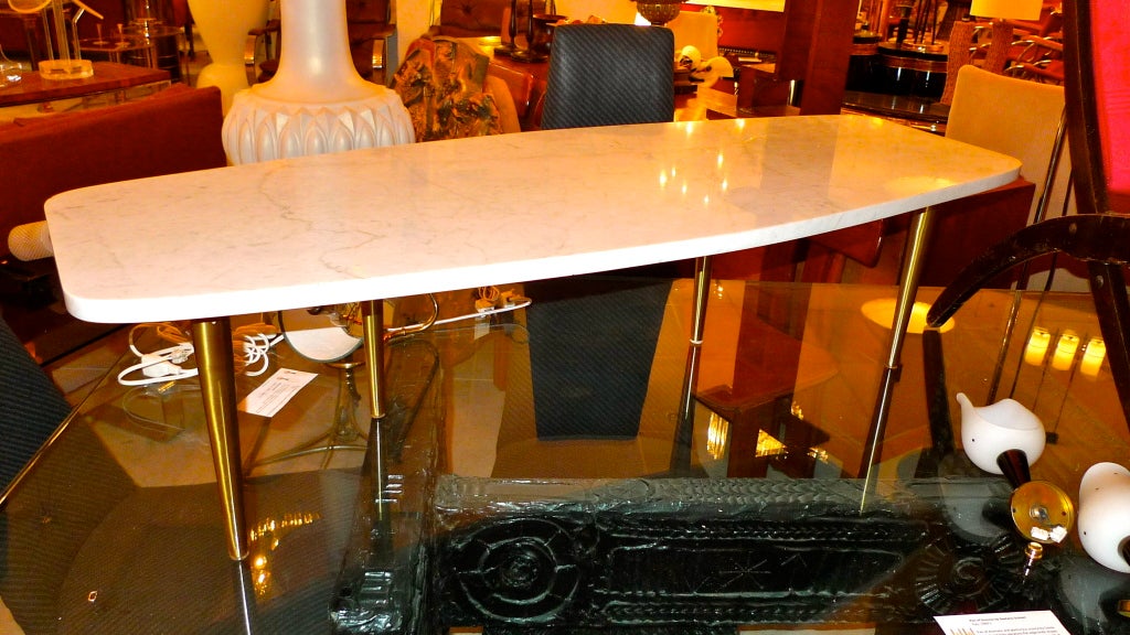 Italian Boat Tail Marble Cocktail Table with Brass Legs