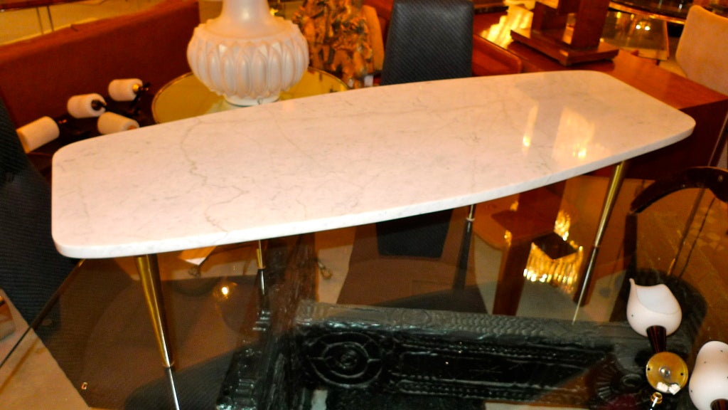 Boat Tail Marble Cocktail Table with Brass Legs In Excellent Condition In Hanover, MA