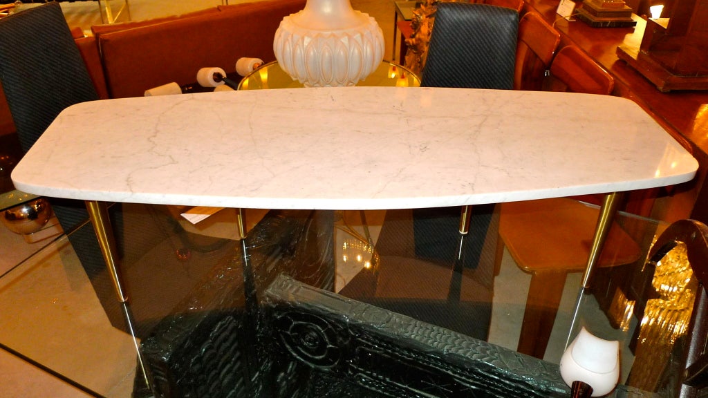 Mid-20th Century Boat Tail Marble Cocktail Table with Brass Legs
