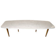 Boat Tail Marble Cocktail Table with Brass Legs