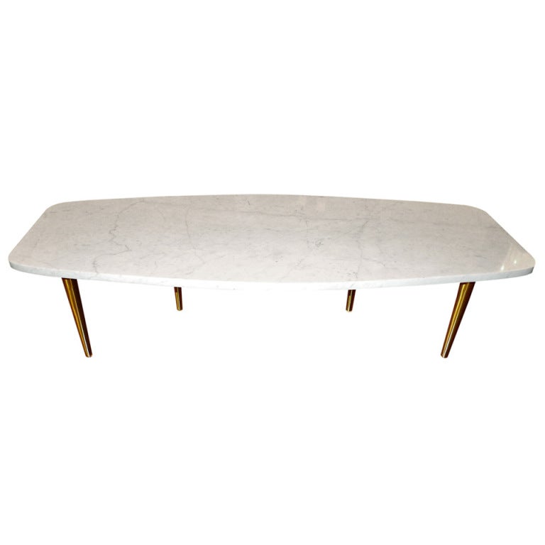 Boat Tail Marble Cocktail Table with Brass Legs