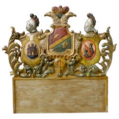 Vintage Queen Headboard with Heraldic Motifs