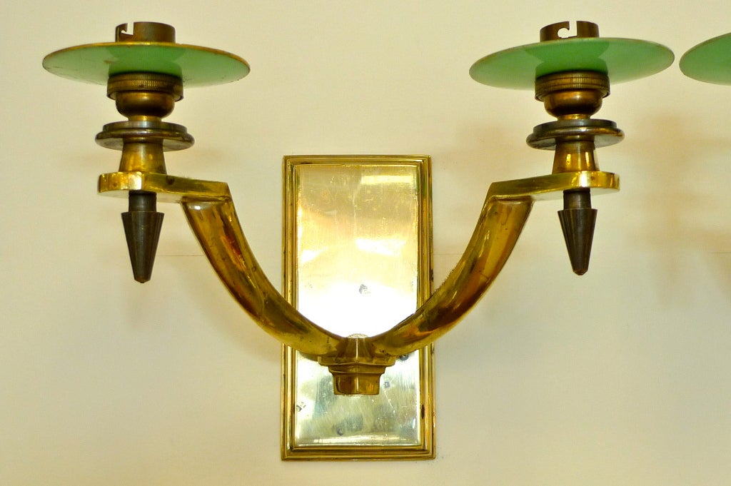 Pair of French Art Deco Bronze & Gunmetal Sconces In Excellent Condition For Sale In Hanover, MA