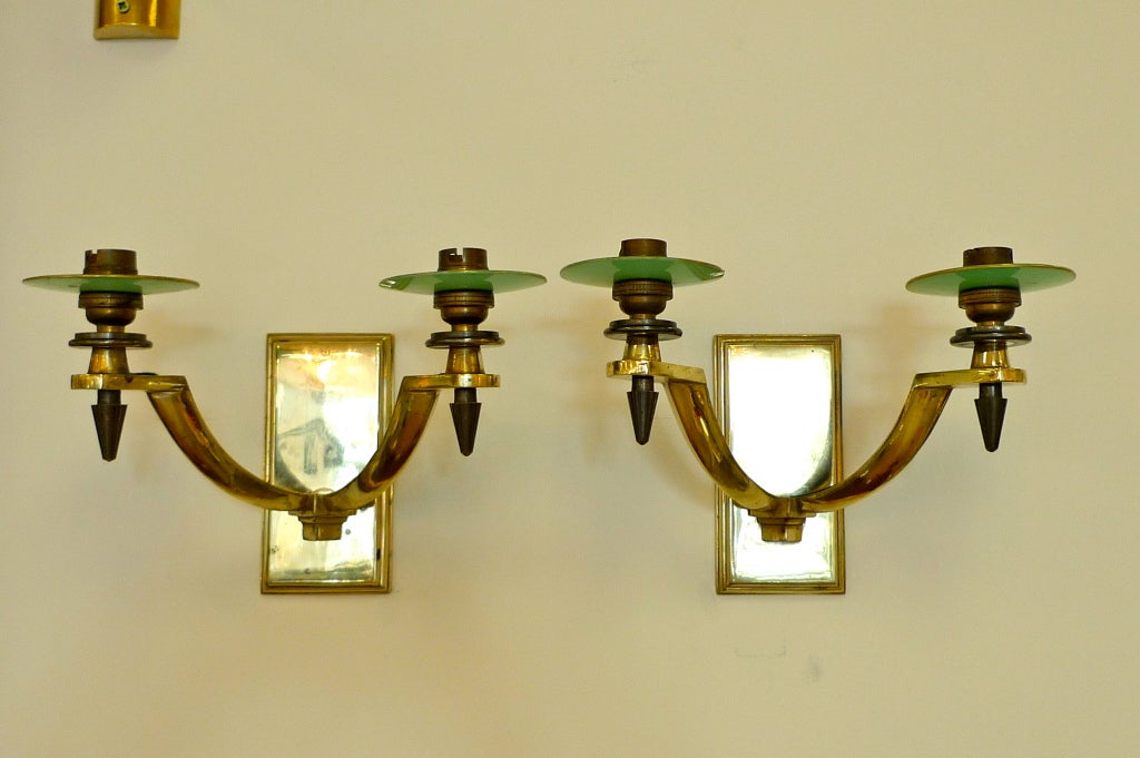 Pair of French Art Deco Bronze & Gunmetal Sconces For Sale 1